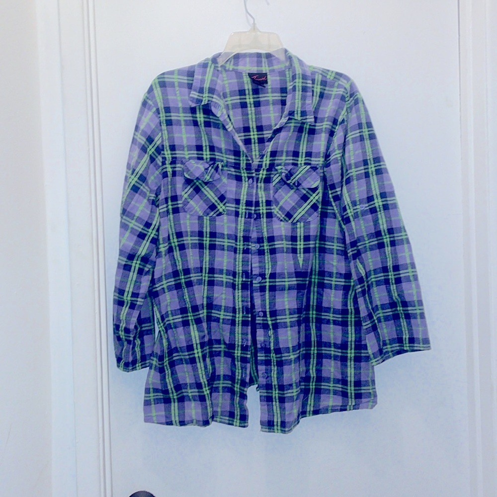- Vintage Torrid Y2k plaid seersucker shirt size 2 grunge goth punk
